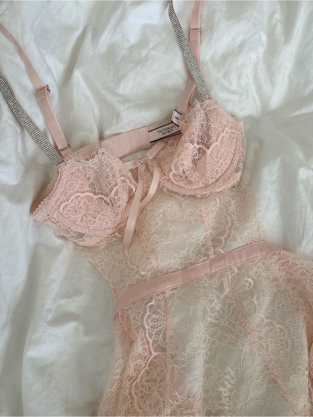 Victoria's Secret Pink Lace Chemise with Silver-Trim Straps